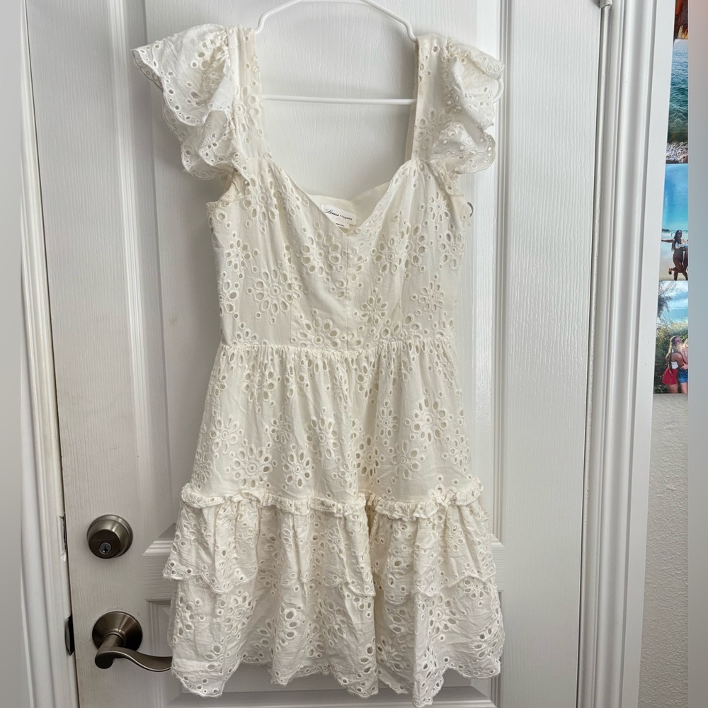 Lovers + Friends Cream Ruffled Tiered Mini Dress